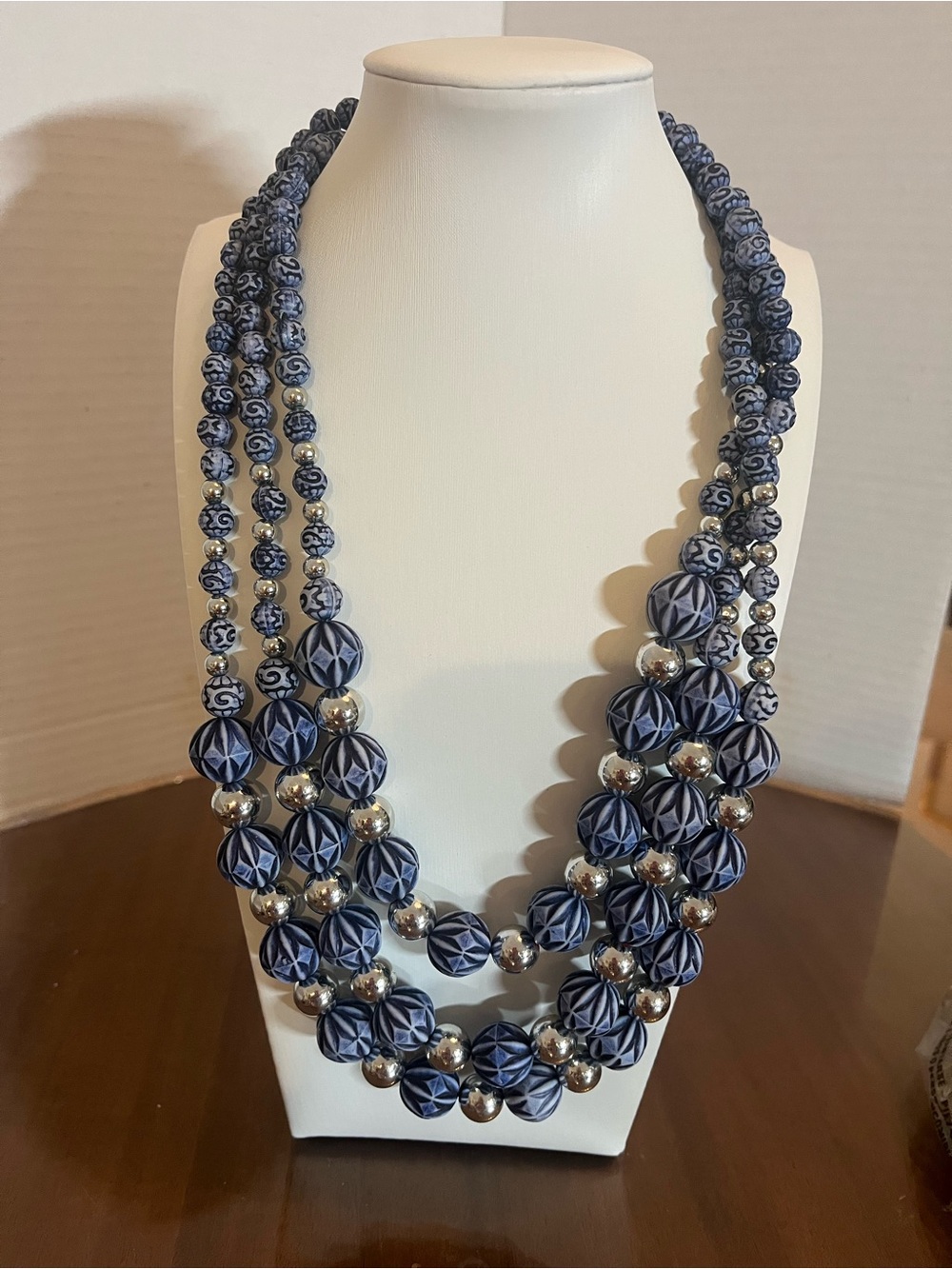 Handcrafted Navy Blue Multi-Strand sterling Statement Necklace